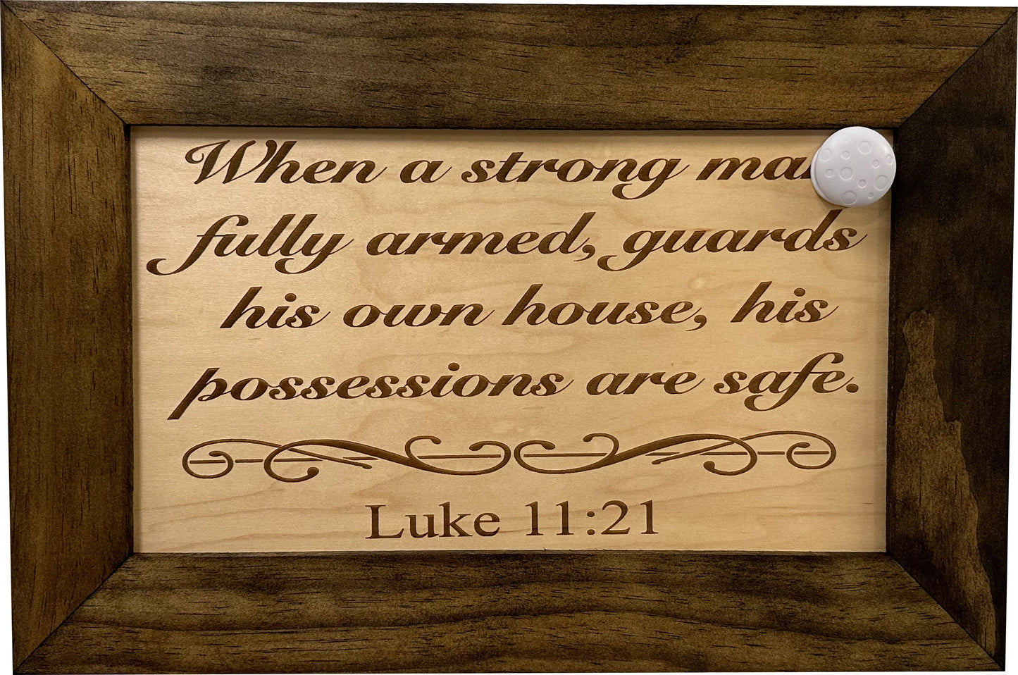 Wood Gun Cabinet Bible Verse Luke 11:21 Wall Decoration - Hidden Gun Safe To Securely Store Your Gun In Plain Sight by Bellewood Designs