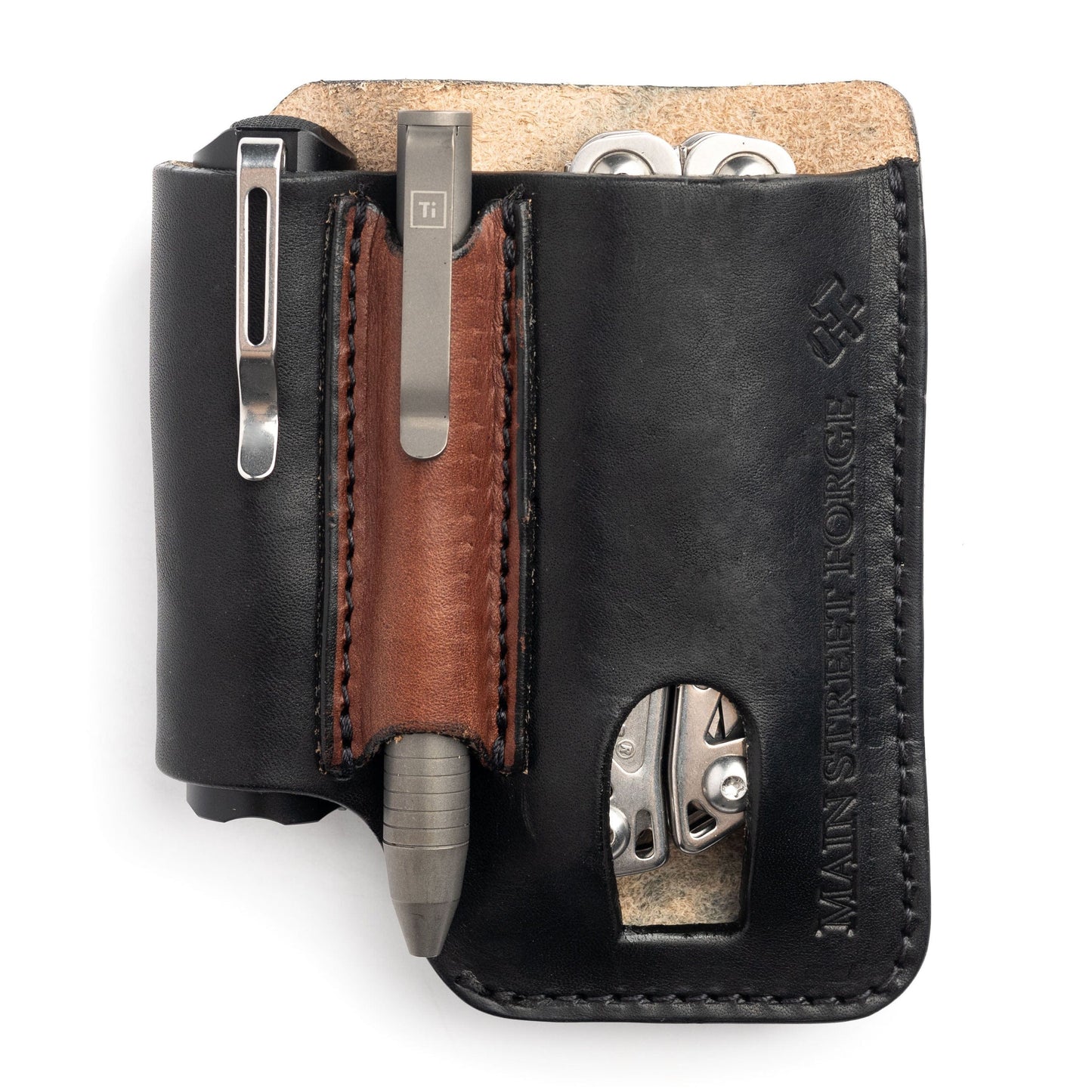 Leather EDC Pouch - Belt clip Multitool, Flashlight & Pen Sheath