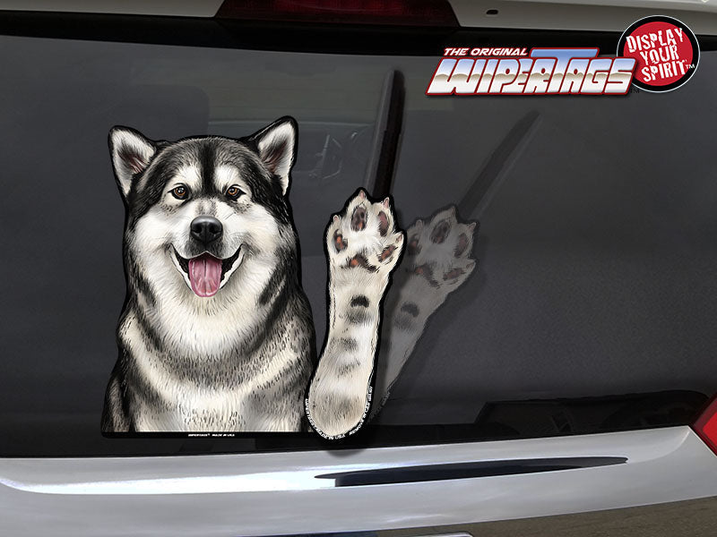 Tundra the Alaskan Malamute Waving Dog WiperTags