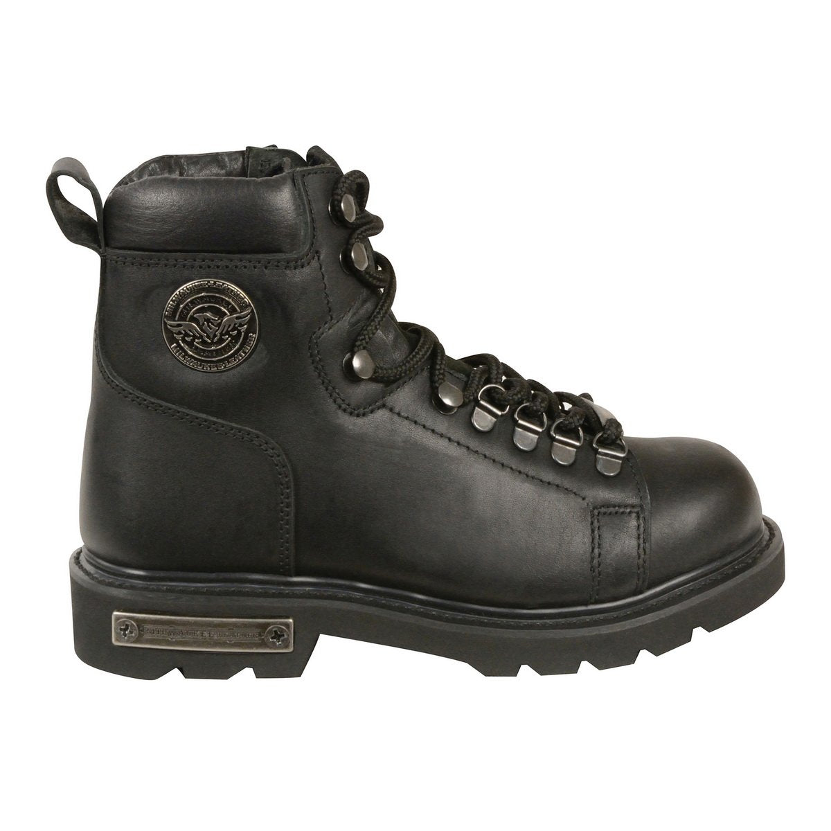 Milwaukee Leather MBL200 Women's Black Leather Lace-Up Motorcycle RiderBoots w/Side Zipper