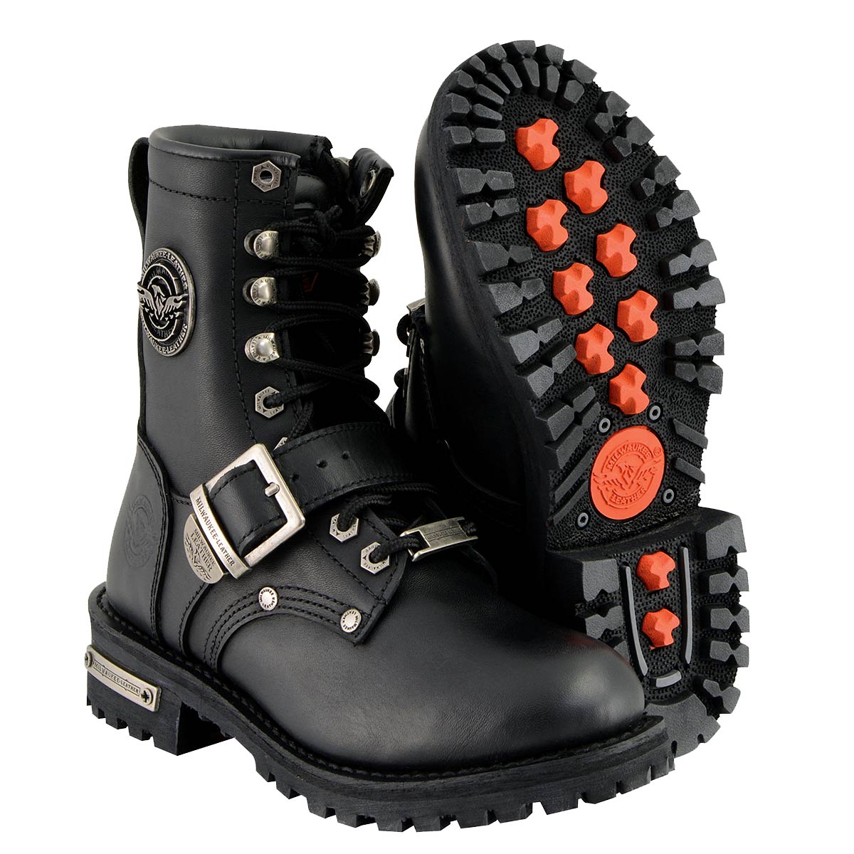 Milwaukee Leather MBL201 Women's Black Leather Lace-Up Motorcycle Rider Boots w/ Buckles