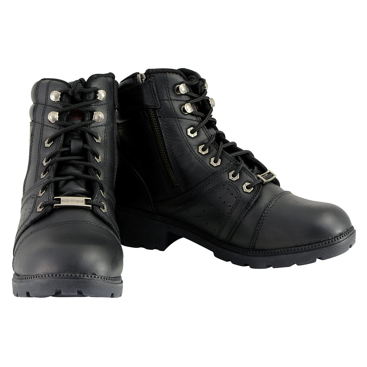 Milwaukee Leather MBL9300 Women's Black Lace-Up Leather Boots with Size Zipper