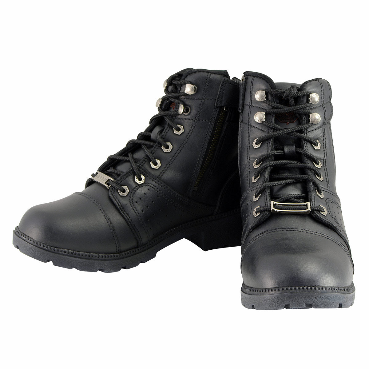 Milwaukee Leather MBL9300 Women's Black Lace-Up Leather Boots with Size Zipper