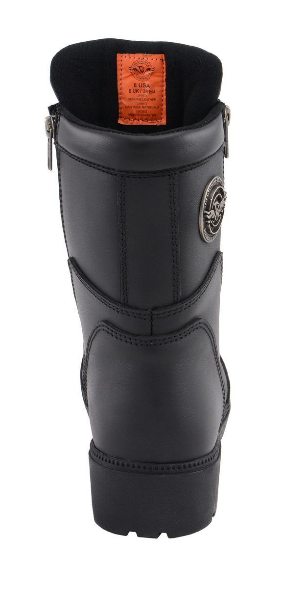 Milwaukee Leather MBL9301 Women's Black Lace-Up Motorcycle Biker Riding Boots with Side Zipper Entry