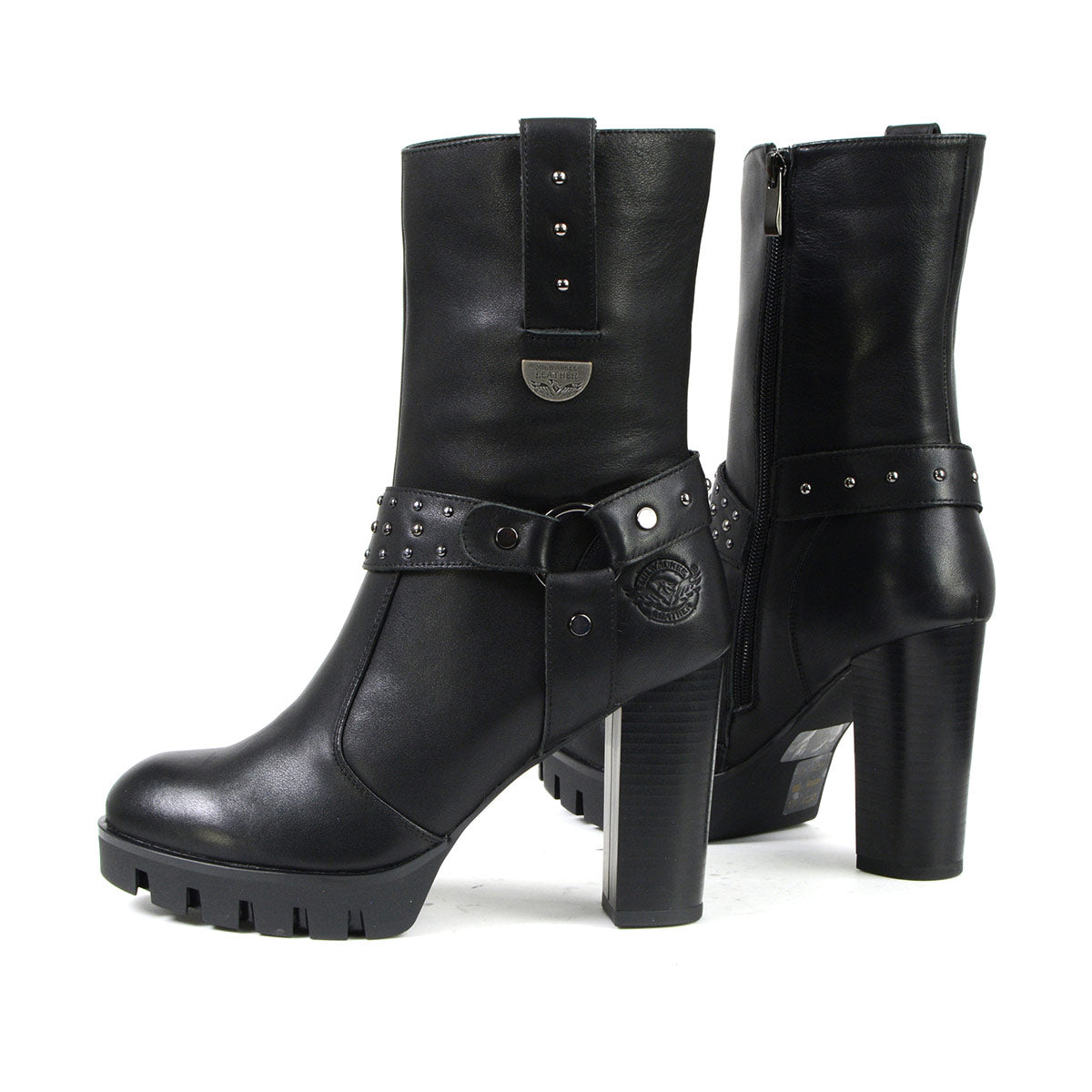 Milwaukee Leather MBL9303 Women's Classic Black Leather Casual Fashion Boots with Block Heel