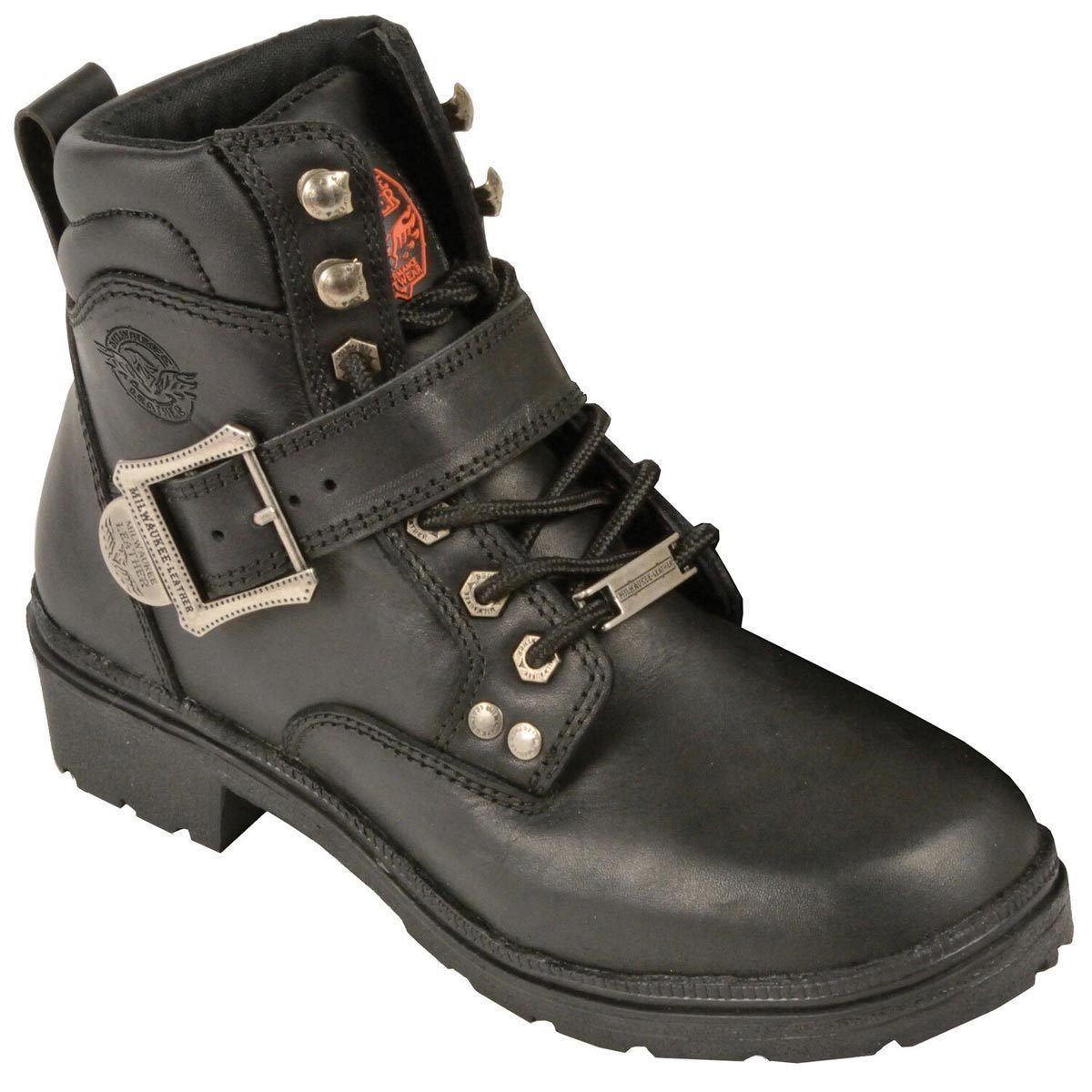 Milwaukee Leather MBL9310 Women's Lace-Up Black Engineer Motorcycle Boots