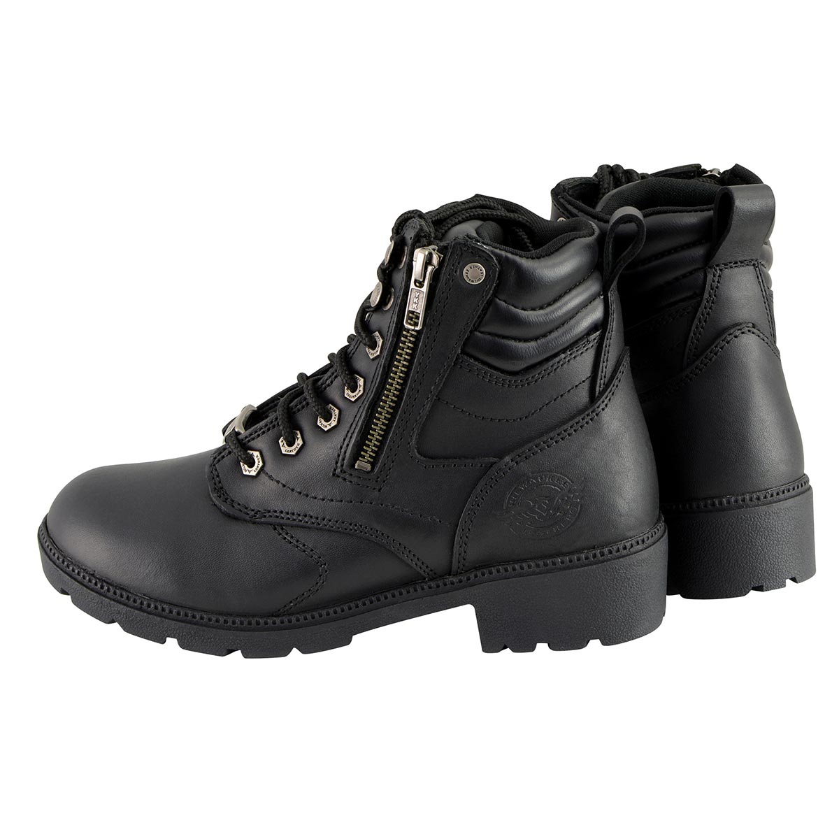 Milwaukee Leather MBL9320W Women's Black Premium Leather 'Wide-Width' Lace-Up Motorcycle Rider Boots