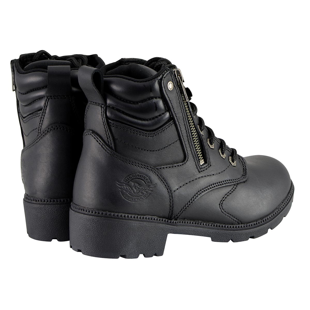 Milwaukee Leather MBL9320W Women's Black Premium Leather 'Wide-Width' Lace-Up Motorcycle Rider Boots