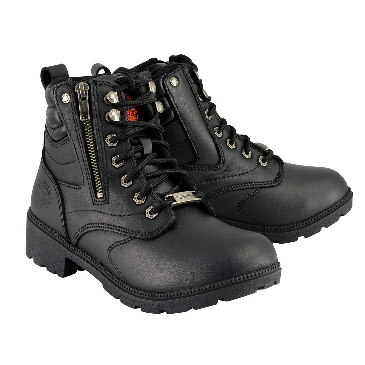 Milwaukee Leather MBL9320W Women's Black Premium Leather 'Wide-Width' Lace-Up Motorcycle Rider Boots