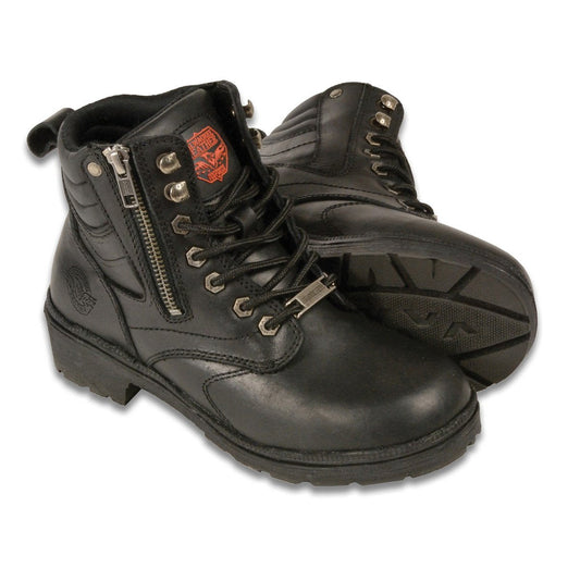 Milwaukee Leather MBL9320W Women's Black Premium Leather 'Wide-Width' Lace-Up Motorcycle Rider Boots