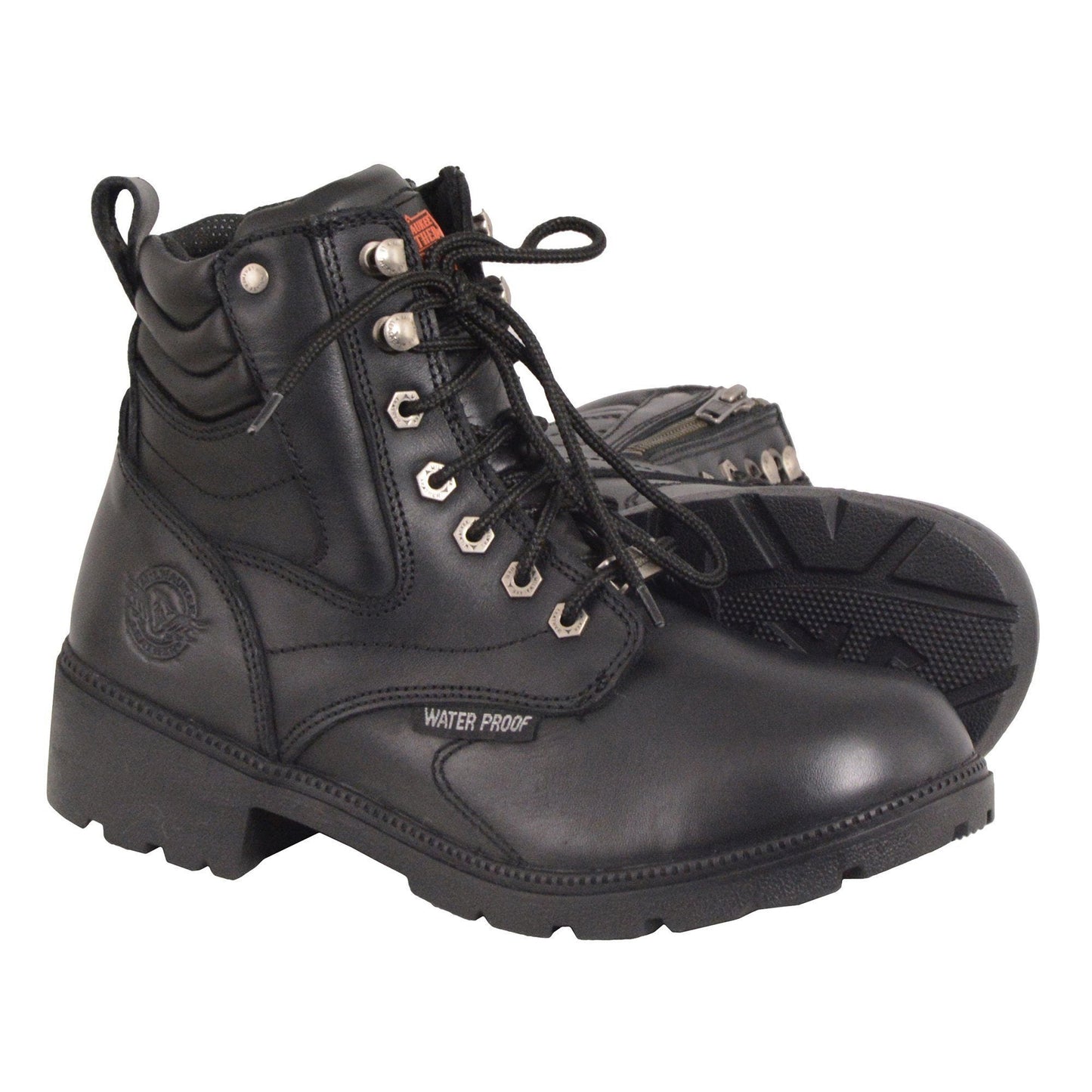 Milwaukee Leather MBL9321WP Women's Black Waterproof Lace-Up Motorcycle Biker Rider Boots w/ Side Zipper