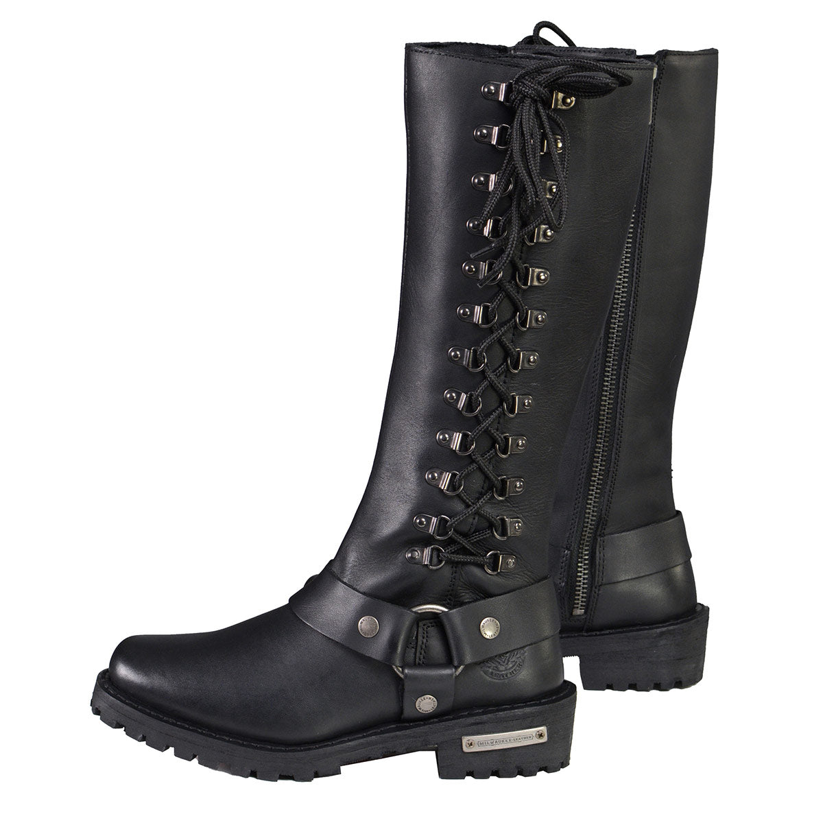 Milwaukee Leather MBL9365W Women’s Wide Width Black Classic Harness 14-inch Square Toe Leather Boots