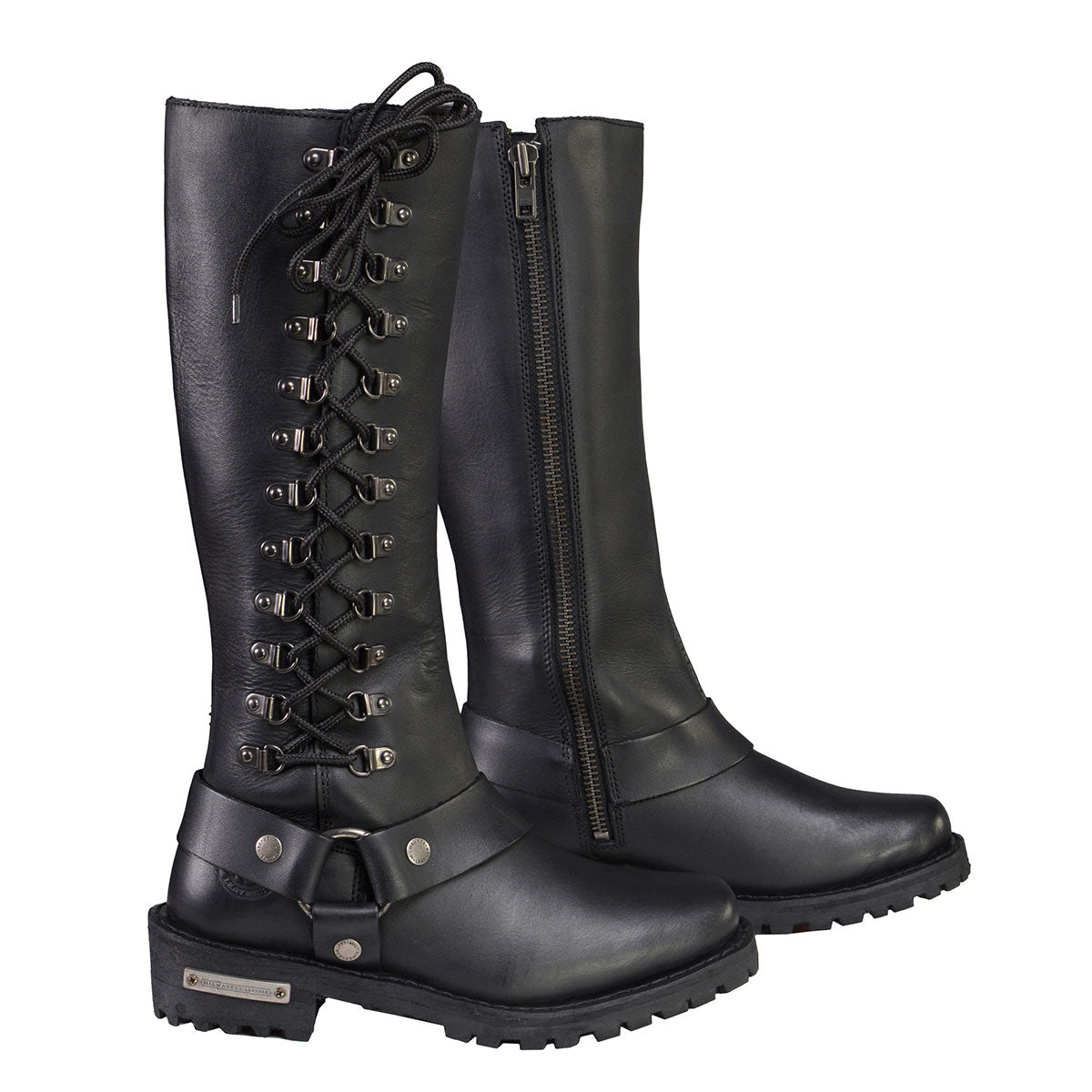 Milwaukee Leather MBL9365W Women’s Wide Width Black Classic Harness 14-inch Square Toe Leather Boots