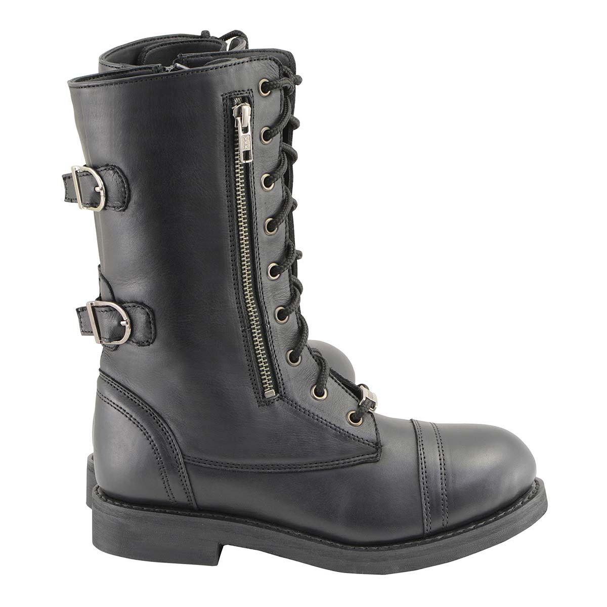 Milwaukee Leather MBL9369 Women's ‘Graze’ Black Leather Lace-Up Motorcycle Boots with Zipper Pocket