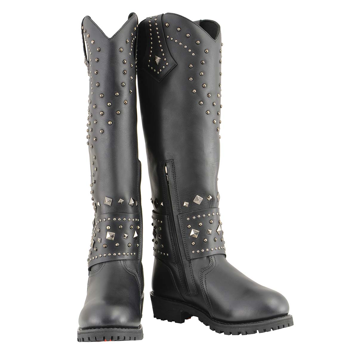 Milwaukee Leather MBL9371 Women's Black 18-Inch Leather Studded and Riveted Western Style Motorcycle Boots