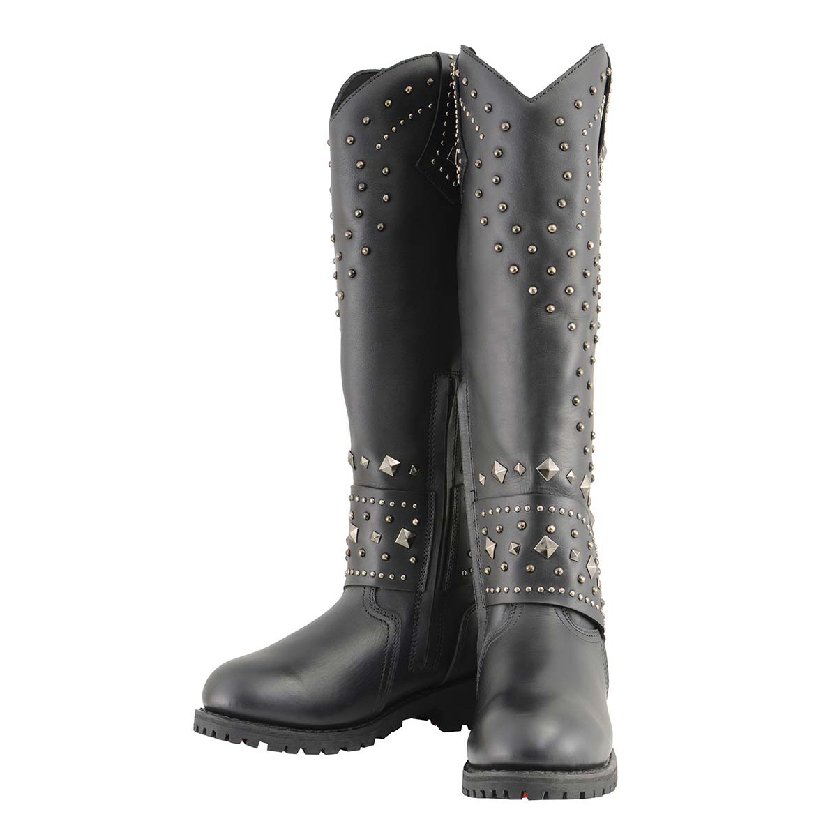 Milwaukee Leather MBL9371 Women's Black 18-Inch Leather Studded and Riveted Western Style Motorcycle Boots