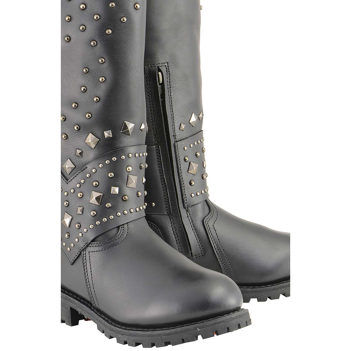 Milwaukee Leather MBL9371 Women's Black 18-Inch Leather Studded and Riveted Western Style Motorcycle Boots