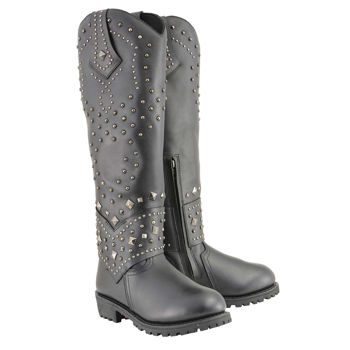 Milwaukee Leather MBL9371 Women's Black 18-Inch Leather Studded and Riveted Western Style Motorcycle Boots