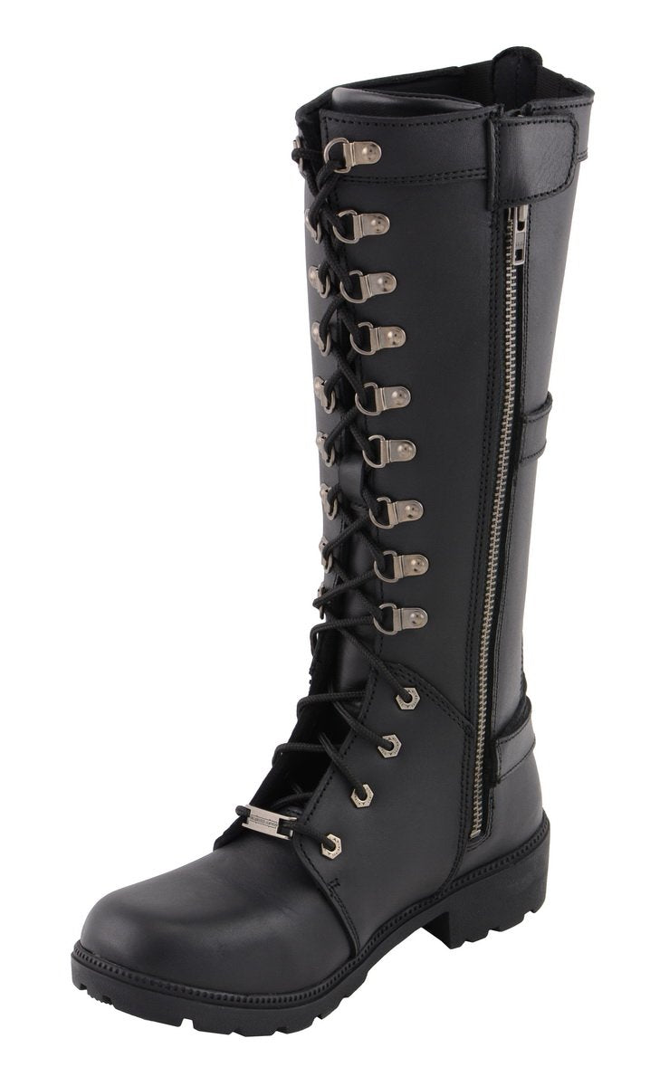 Milwaukee Leather MBL9380 Women's Black 'Jane' 15-inch Leather Combat Style Harness Motorcycle Boots