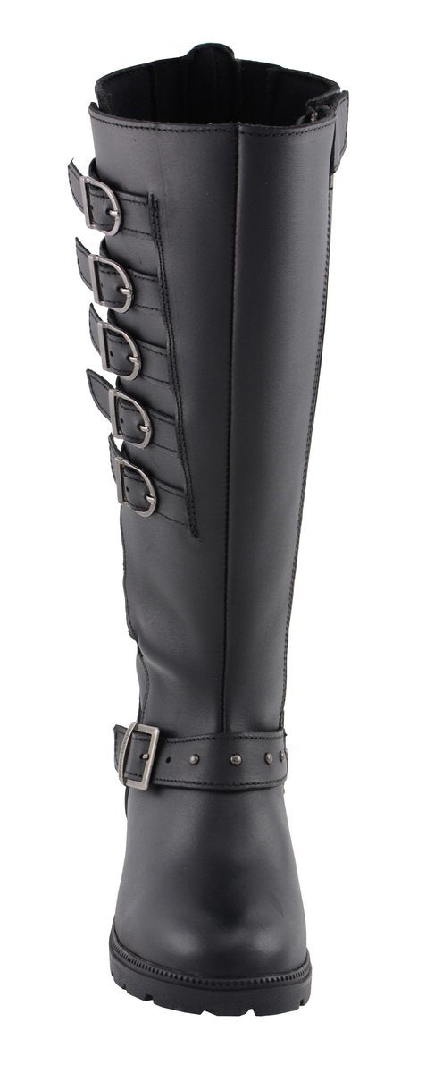 Milwaukee Leather MBL9395 Women's Black Leather 17-Inch Side Strap Riding Motorcycle Boots with Side Zipper