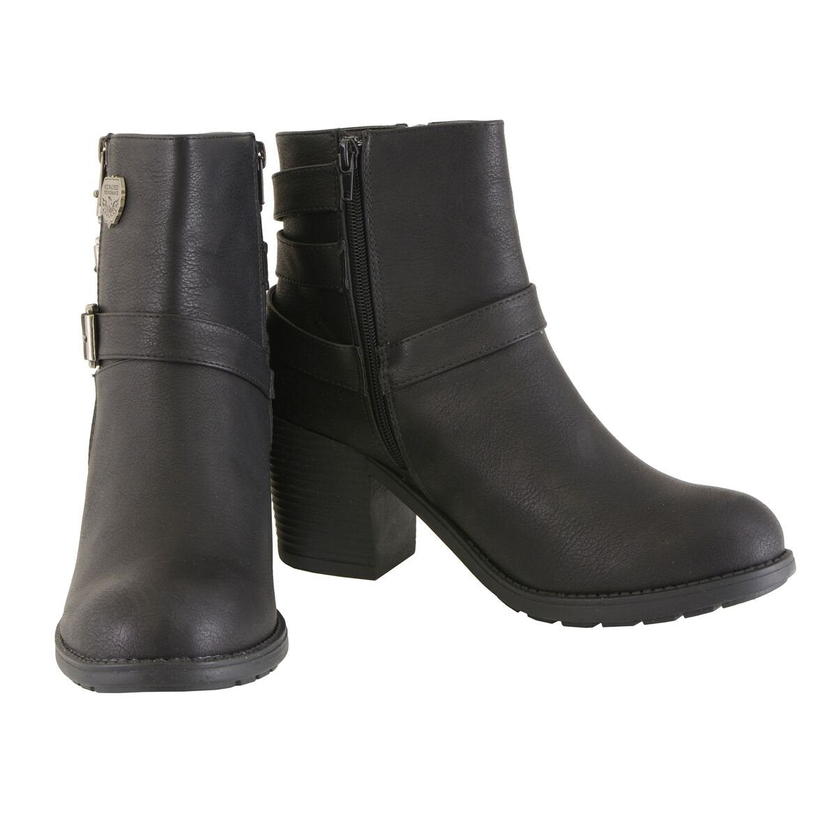 Milwaukee Leather MBL9405 Women's Short Black Fashion Boots with Side Zippers and Triple Buckle Adjustment