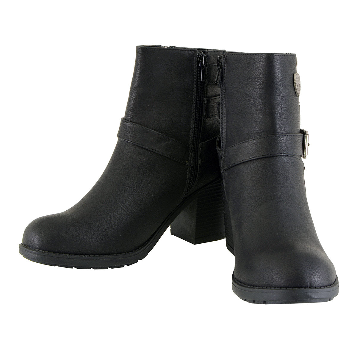 Milwaukee Leather MBL9405 Women's Short Black Fashion Boots with Side Zippers and Triple Buckle Adjustment