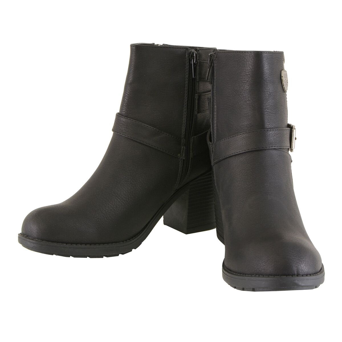 Milwaukee Leather MBL9405 Women's Short Black Fashion Boots with Side Zippers and Triple Buckle Adjustment