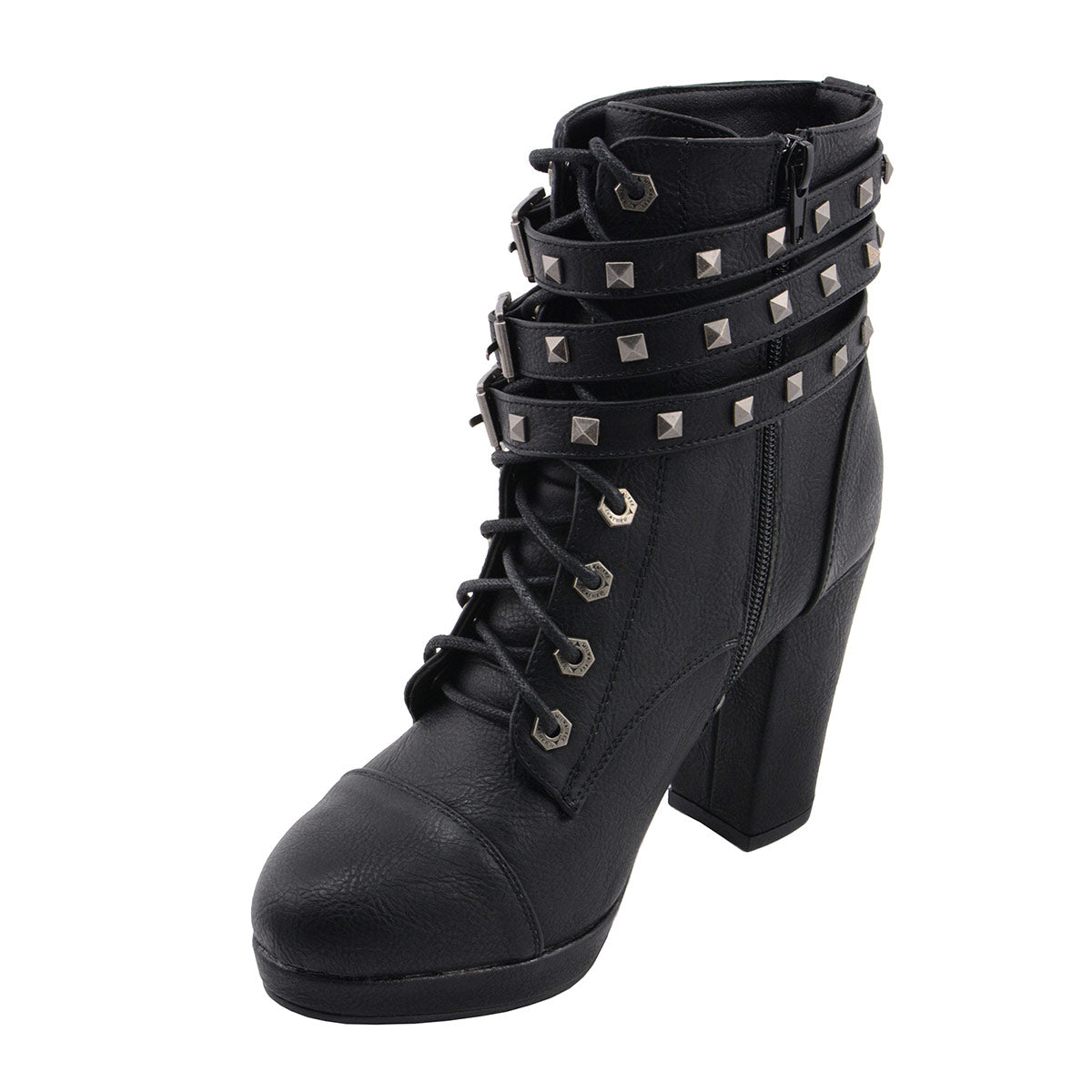 Milwaukee Leather MBL9417 Women's Black Lace-Up Fashion Boots with Triple Strap Studded Accents