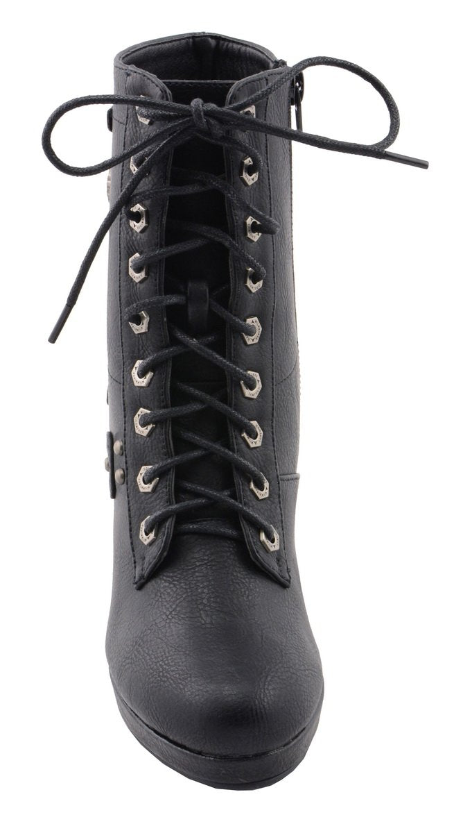 Milwaukee Leather MBL9418 Women's Black Lace-Up Fashion Boots with Studded Accents and Platform Heel