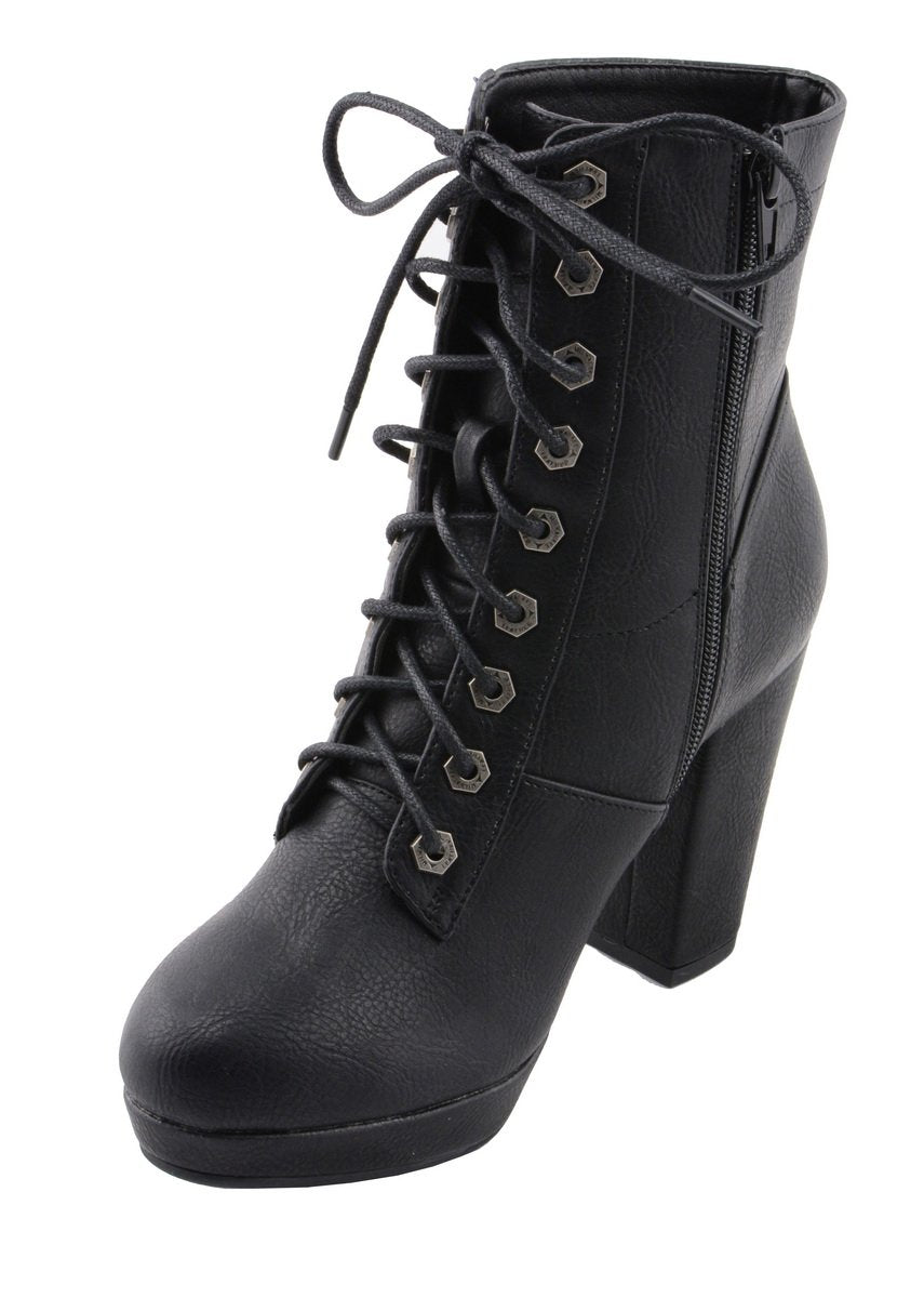 Milwaukee Leather MBL9418 Women's Black Lace-Up Fashion Boots with Studded Accents and Platform Heel