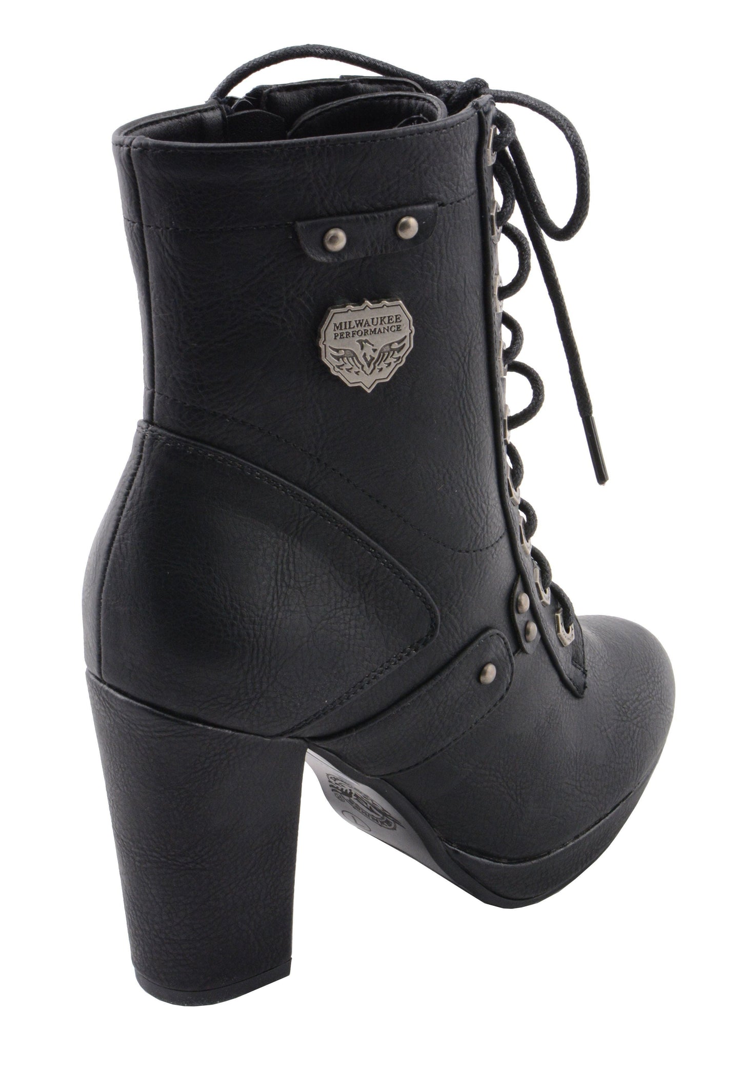 Milwaukee Leather MBL9418 Women's Black Lace-Up Fashion Boots with Studded Accents and Platform Heel