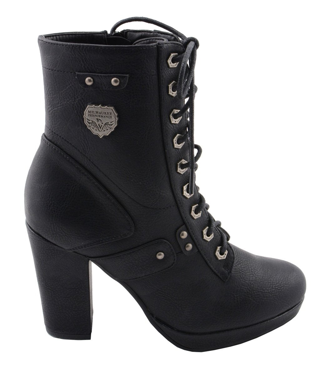 Milwaukee Leather MBL9418 Women's Black Lace-Up Fashion Boots with Studded Accents and Platform Heel