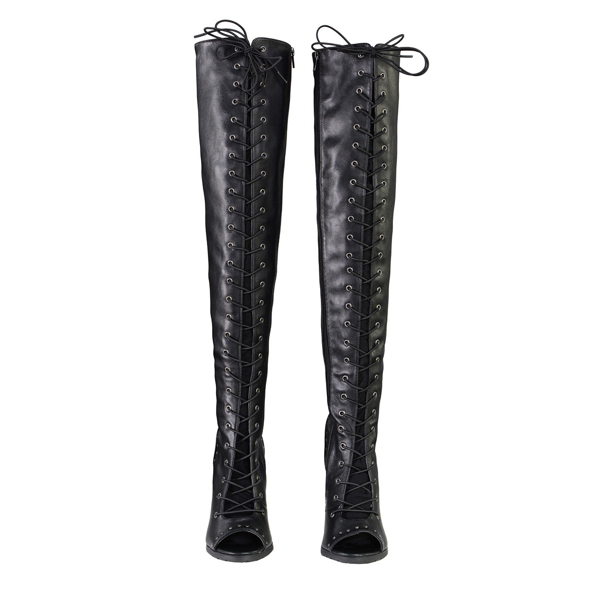 Milwaukee Leather MBL9421 Women's Black Lace-Up Knee-High Fashion Casual Boots with Open Toe