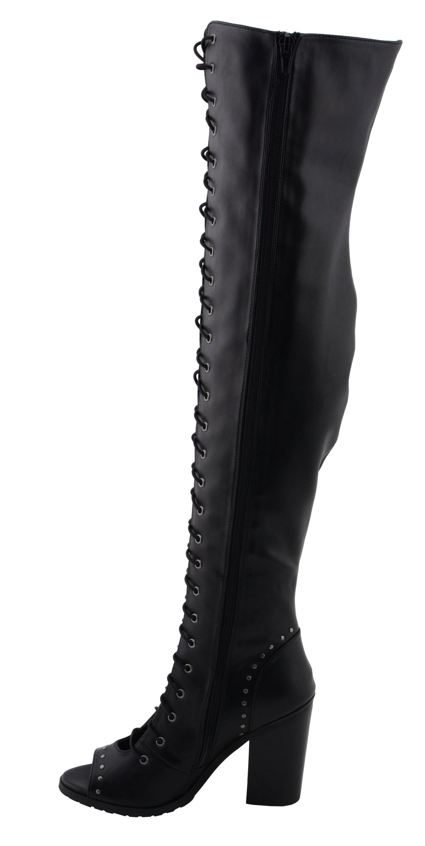 Milwaukee Leather MBL9421 Women's Black Lace-Up Knee-High Fashion Casual Boots with Open Toe