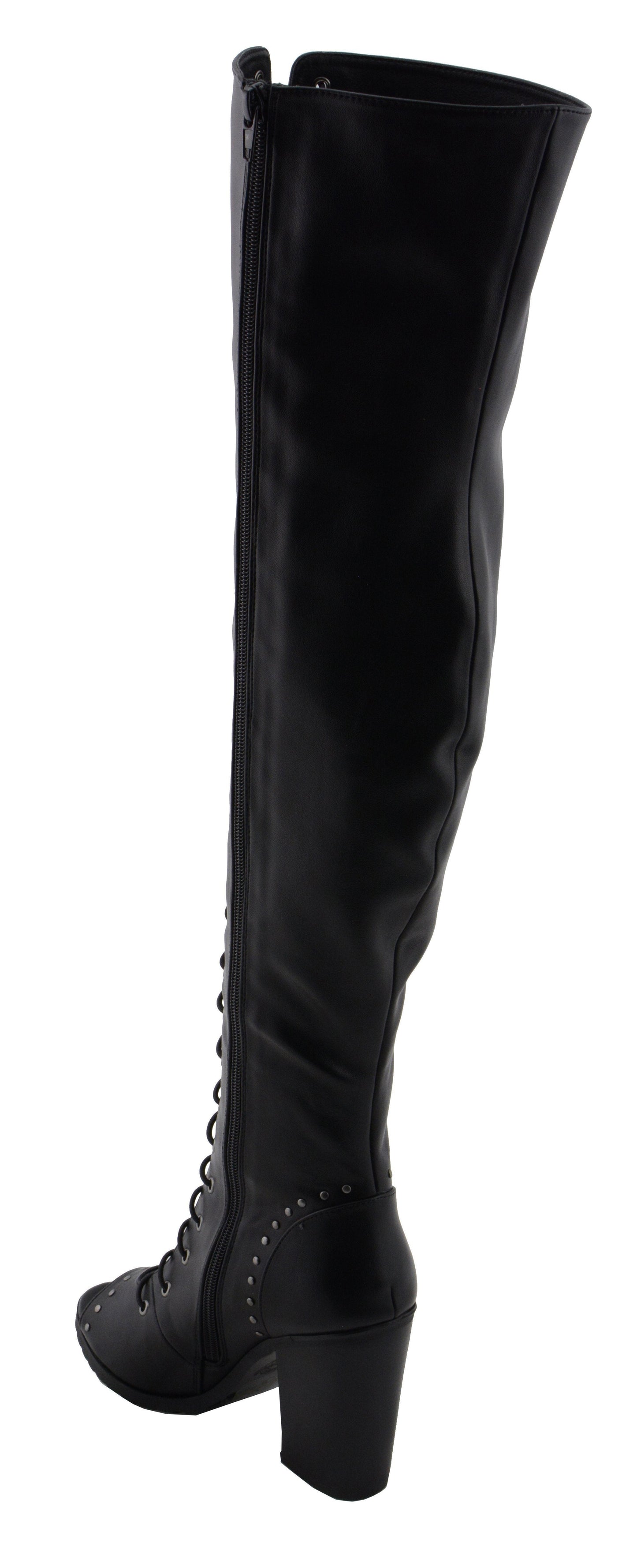 Milwaukee Leather MBL9421 Women's Black Lace-Up Knee-High Fashion Casual Boots with Open Toe