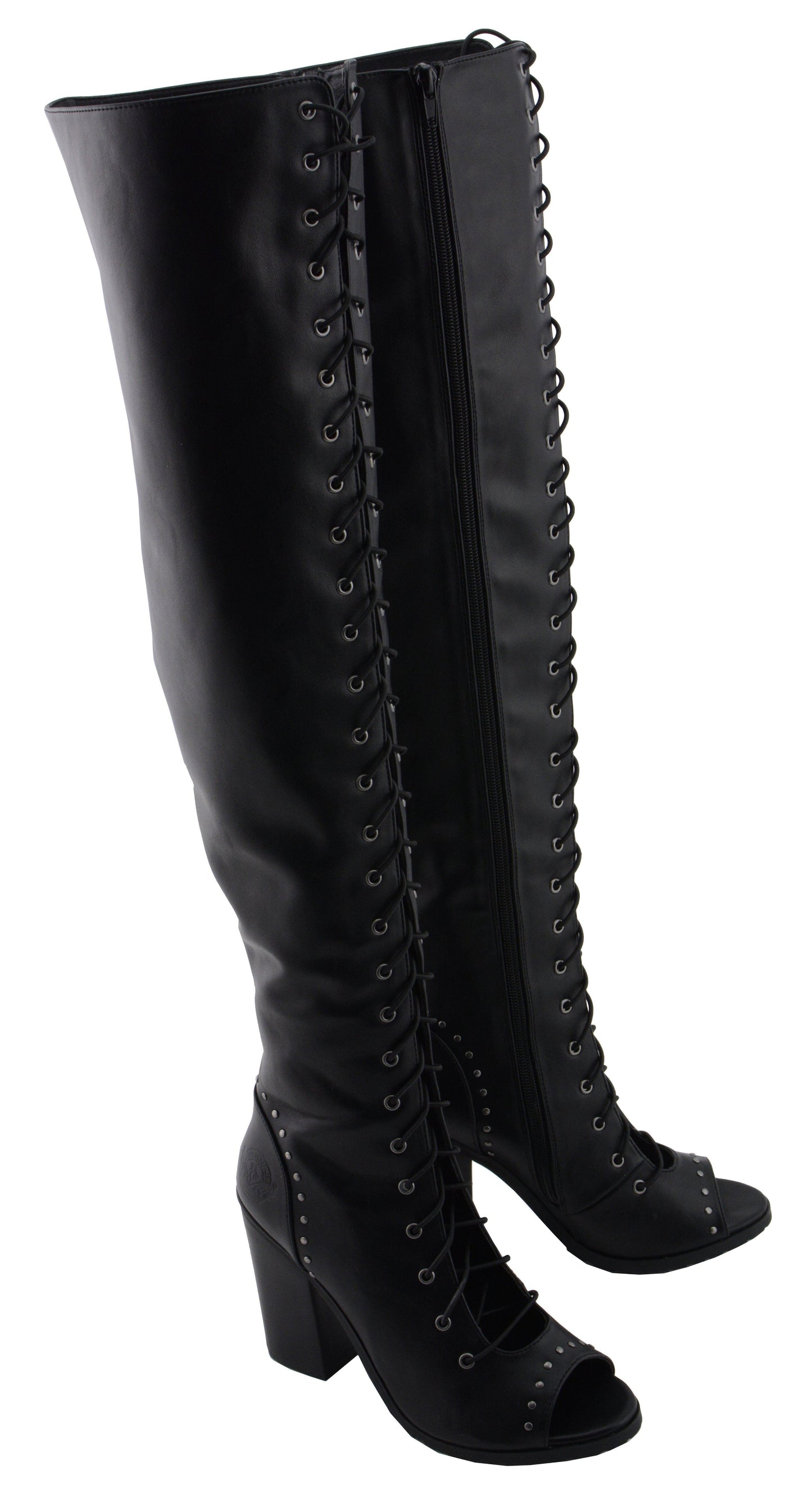 Milwaukee Leather MBL9421 Women's Black Lace-Up Knee-High Fashion Casual Boots with Open Toe