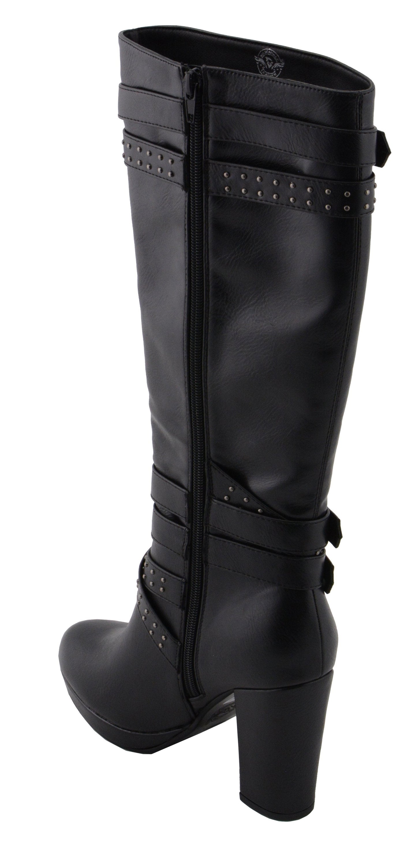 Milwaukee Leather MBL9422 Women's Tall Black Studded Strap Fashion Casual Boots with Platform Heel