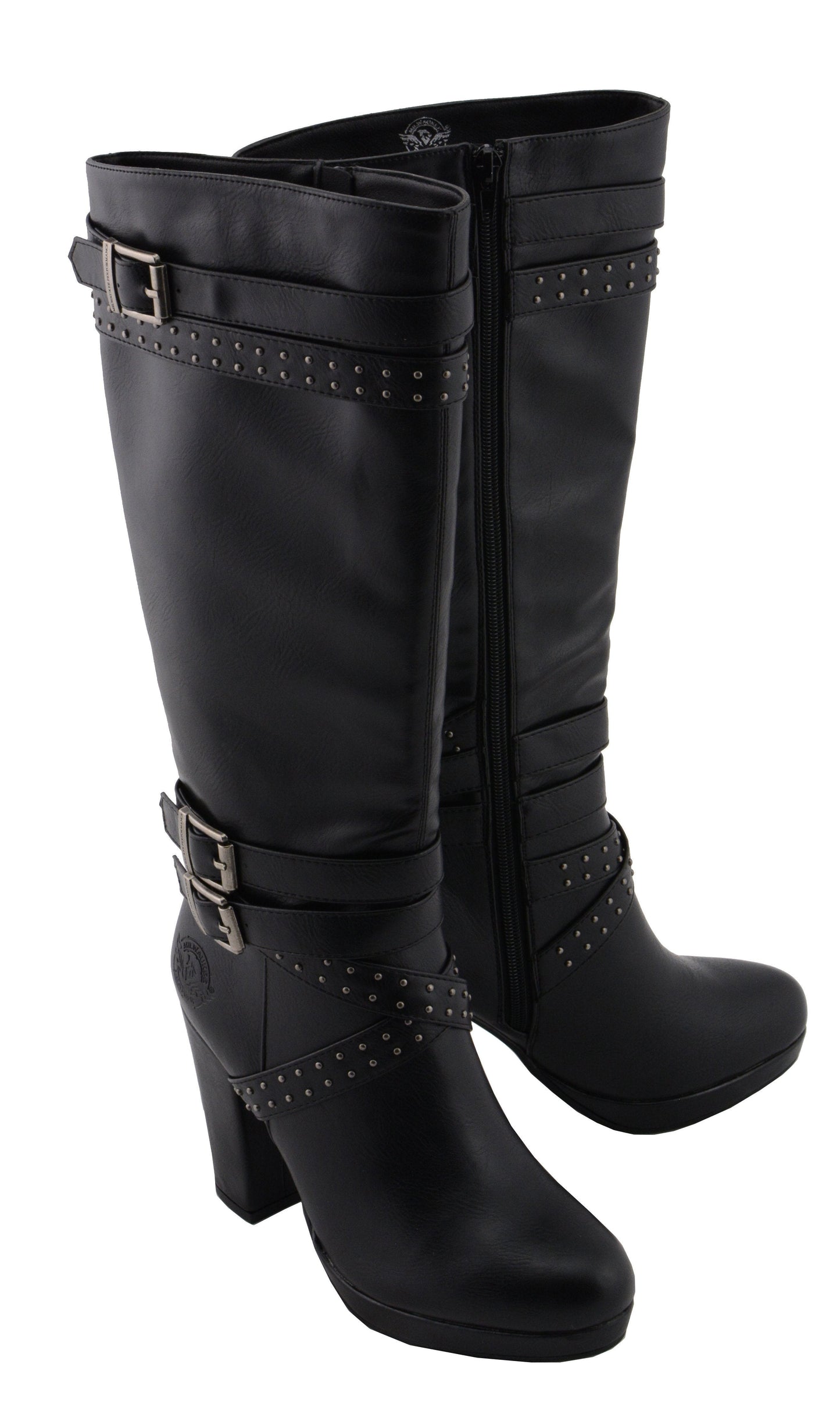 Milwaukee Leather MBL9422 Women's Tall Black Studded Strap Fashion Casual Boots with Platform Heel