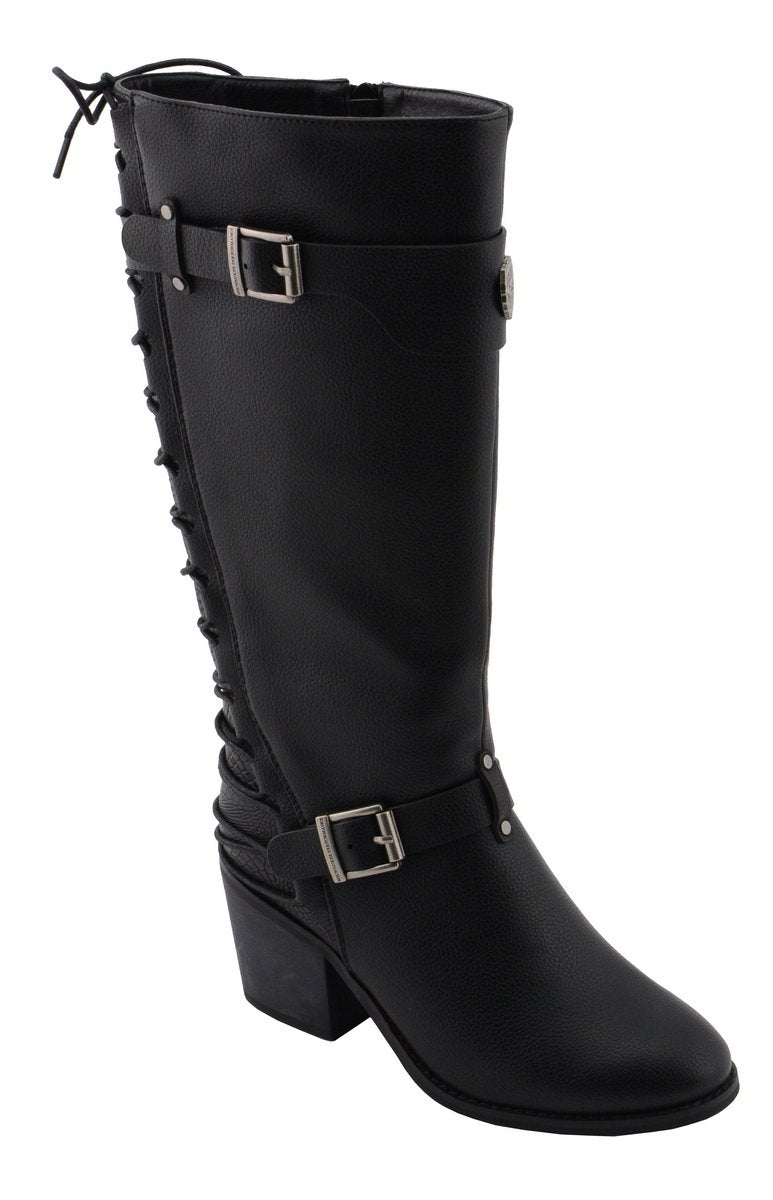 Milwaukee Leather MBL9427 Women's Black Tall Fashion Casual Boots with Back End Lacing