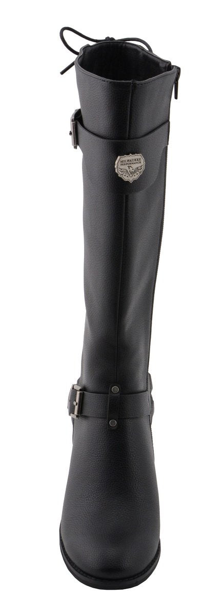 Milwaukee Leather MBL9427 Women's Black Tall Fashion Casual Boots with Back End Lacing