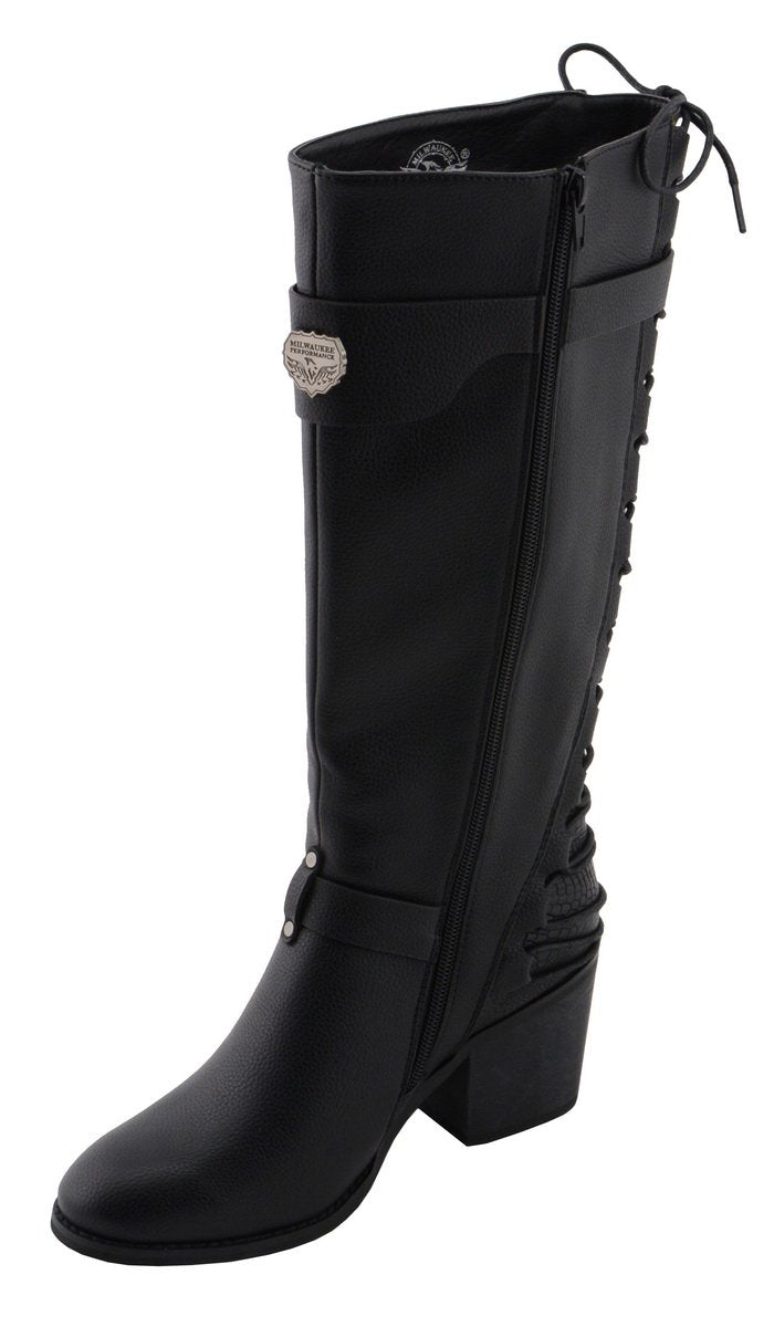 Milwaukee Leather MBL9427 Women's Black Tall Fashion Casual Boots with Back End Lacing