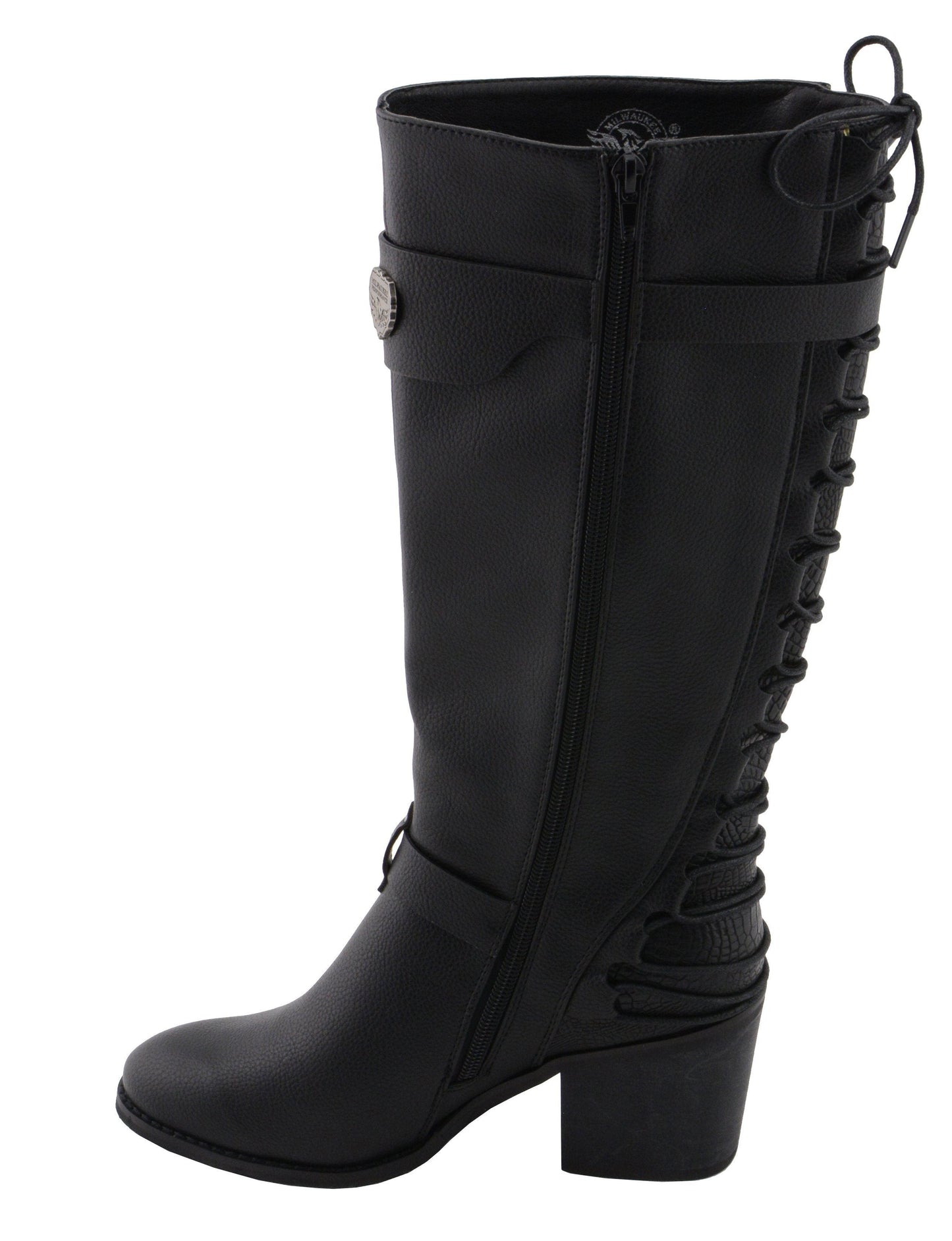 Milwaukee Leather MBL9427 Women's Black Tall Fashion Casual Boots with Back End Lacing