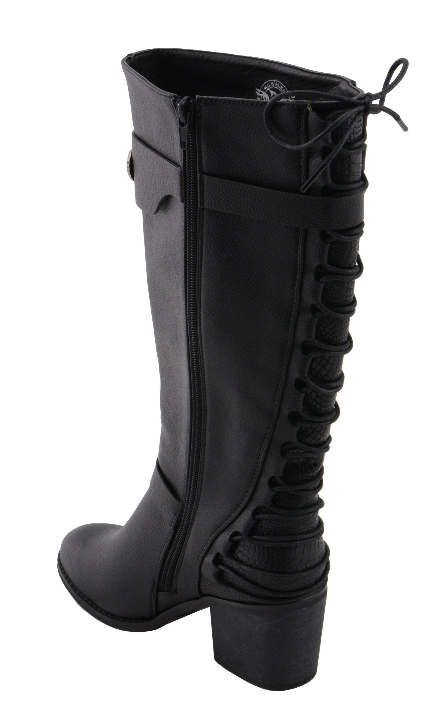 Milwaukee Leather MBL9427 Women's Black Tall Fashion Casual Boots with Back End Lacing