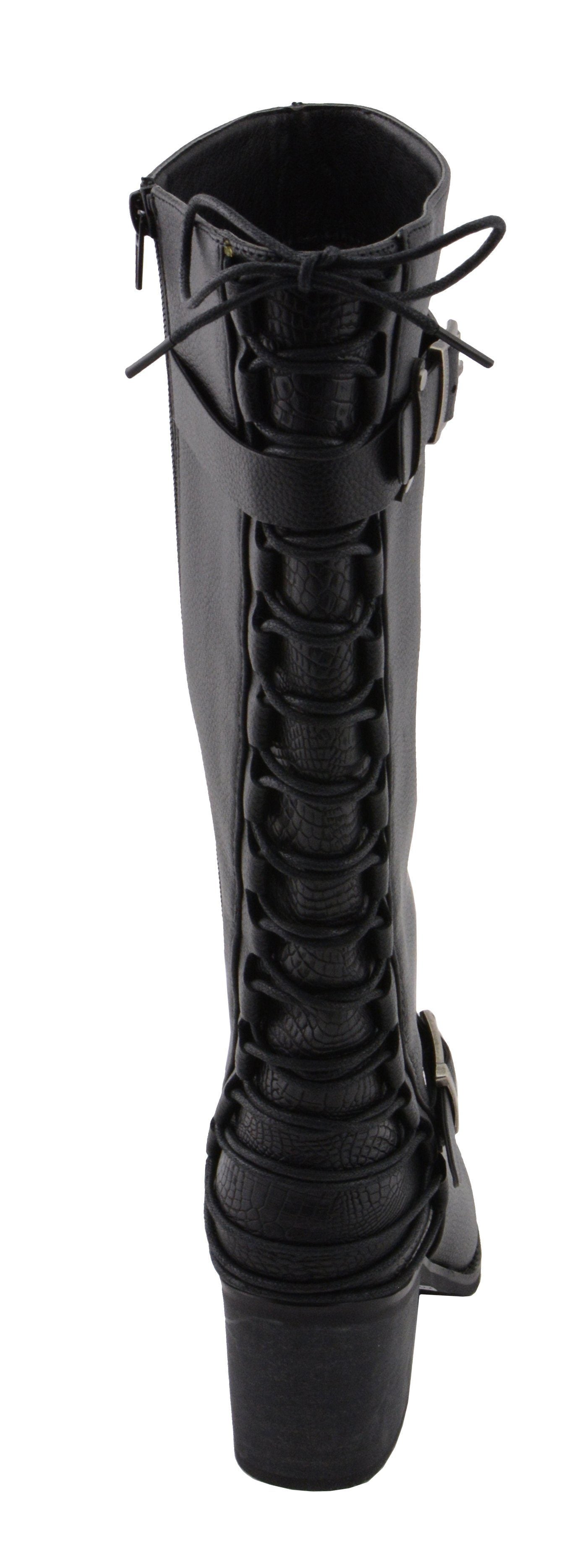 Milwaukee Leather MBL9427 Women's Black Tall Fashion Casual Boots with Back End Lacing