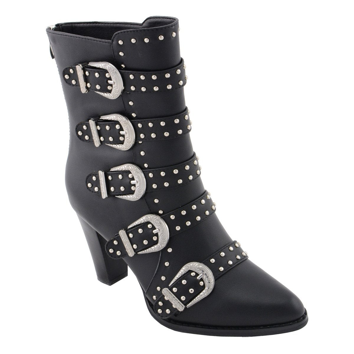 Milwaukee Leather MBL9428 Women's Black Buckle Up Fashion Boots with Studded Bling