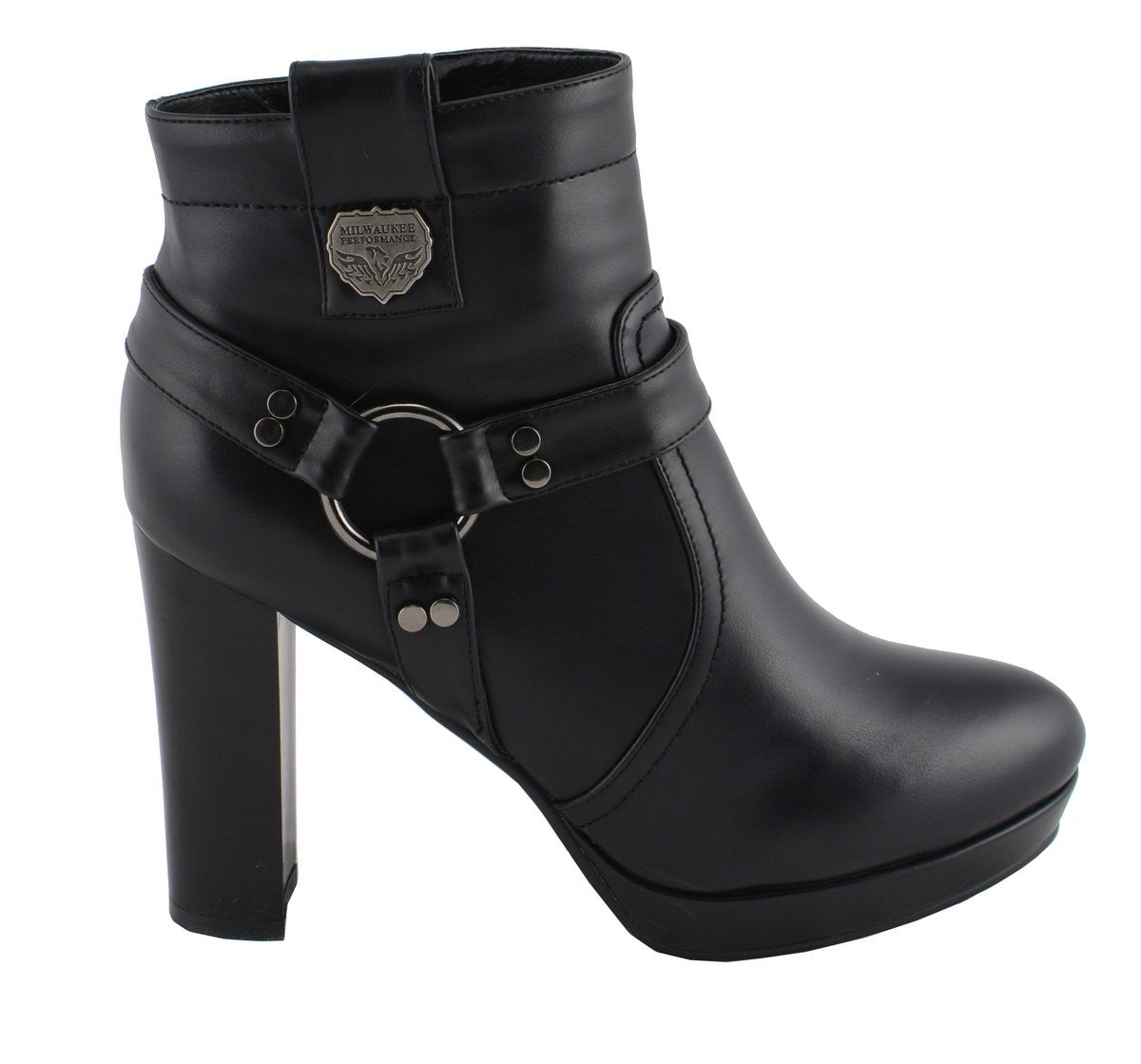 Milwaukee Leather MBL9432 Women's Black Harness Ankle Fashion Boots with Block Heel