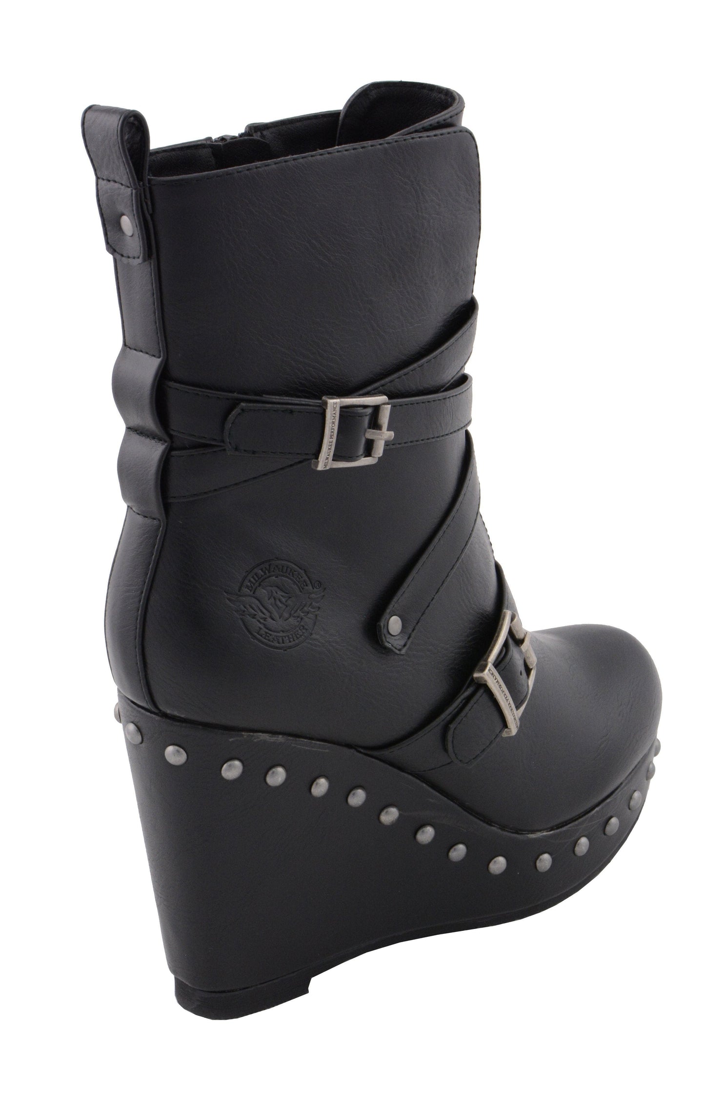 Milwaukee Leather MBL9437 Women's Black Triple Strap Fashion Boots with Platform Wedge