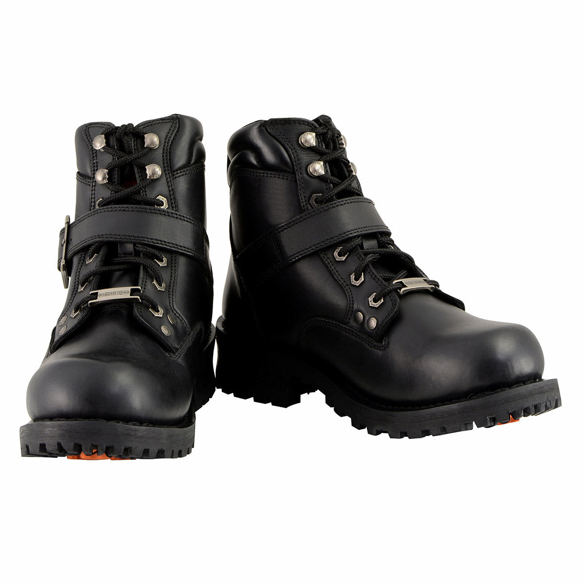 Milwaukee Leather MBM9010W Men's Black 'Wide-Width' Lace-Up 6-inch Engineer Boots with Side Buckle