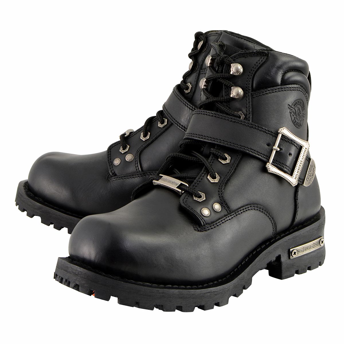 Milwaukee Leather MBM9010W Men's Black 'Wide-Width' Lace-Up 6-inch Engineer Boots with Side Buckle