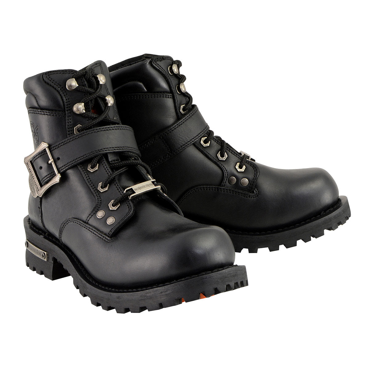 Milwaukee Leather MBM9010W Men's Black 'Wide-Width' Lace-Up 6-inch Engineer Boots with Side Buckle